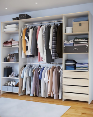 Aménagement de placard dressing mélaminé chêne