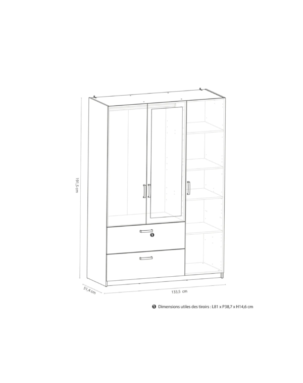 Armoire 3 portes 2 tiroirs READY imitation chêne (5) Armoire 3 portes 2 tiroirs READY imitation chêne