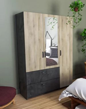 Armoire 3 portes 2 tiroirs READY imitation chêne