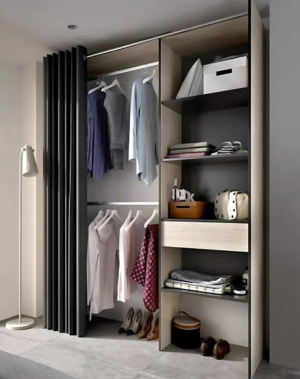 Armoire Dressing Extensible Avec Rideau + 1 Tiroir