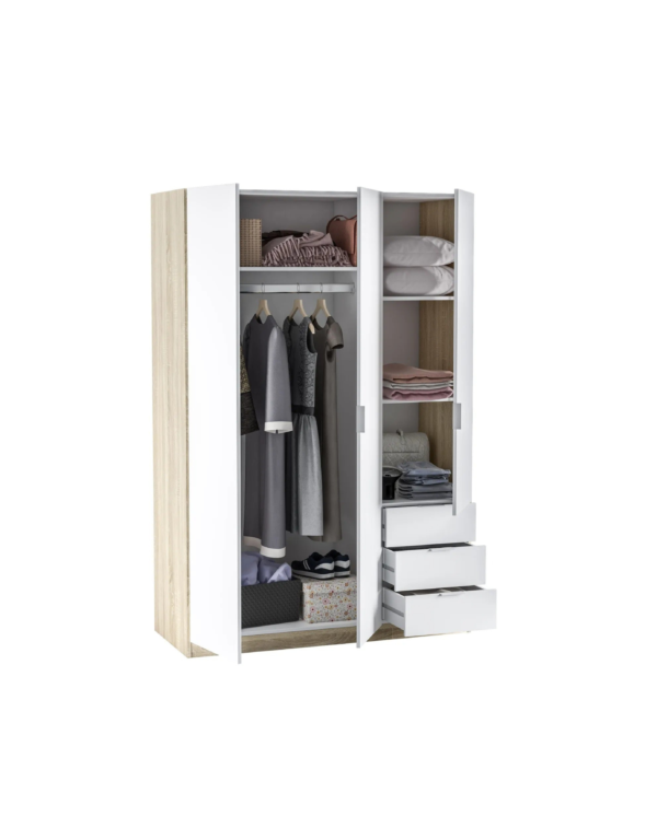 Armoire ZOA 3 tiroirs et 3 portes Blanc et chêne (3) Armoire ZOA 3 tiroirs et 3 portes Blanc et chêne