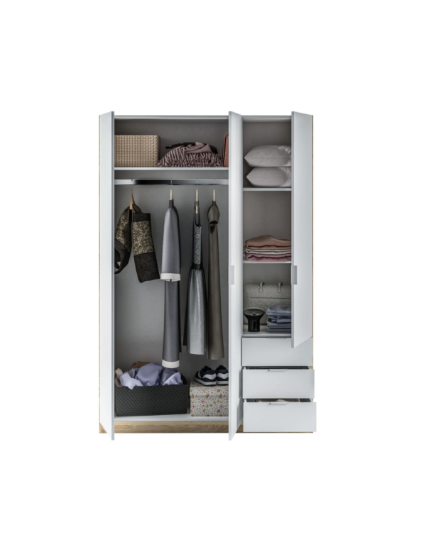 Armoire ZOA 3 tiroirs et 3 portes Blanc et chêne (7) Armoire ZOA 3 tiroirs et 3 portes Blanc et chêne