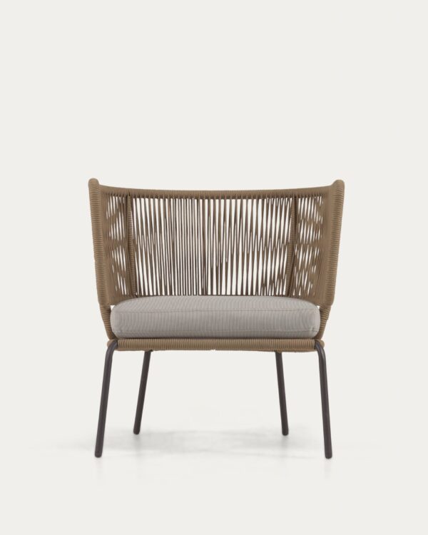 Fauteuil Nadin en corde beige et pieds en acier