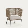 Fauteuil Nadin en corde beige et pieds en acier