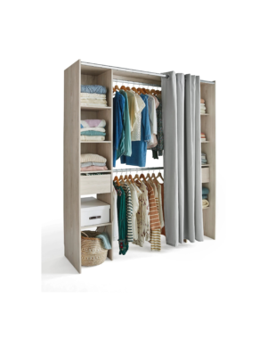 Kit dressing 2 colonnes avec rideau Komet décor chêne grisé