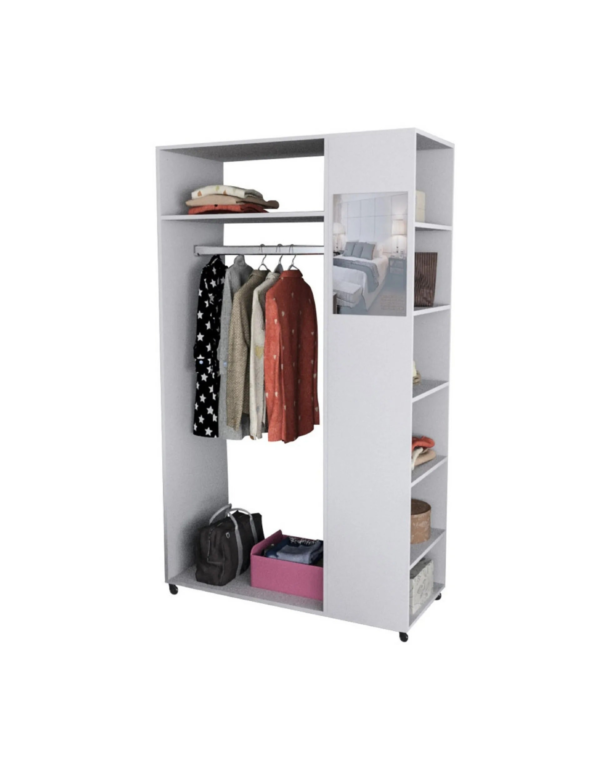 Meuble Dressing Penderie Blanc 8 Niches Miroir Roulettes (1) Meuble Dressing Penderie Blanc 8 Niches Miroir Roulettes