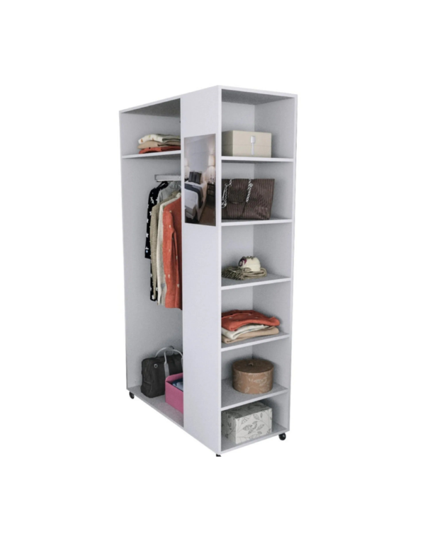 Meuble Dressing Penderie Blanc 8 Niches Miroir Roulettes (2) Meuble Dressing Penderie Blanc 8 Niches Miroir Roulettes
