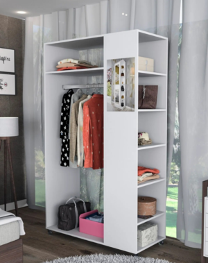 Meuble Dressing Penderie Blanc 8 Niches Miroir Roulettes