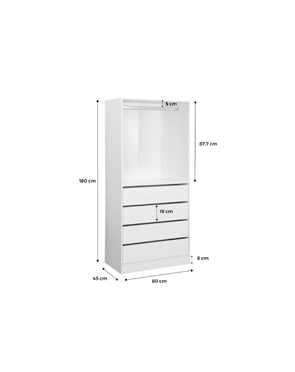 Module Dressing Avec 4 Tiroirs Et 1 Penderie Blanc (2) Module Dressing Avec 4 Tiroirs Et 1 Penderie Blanc