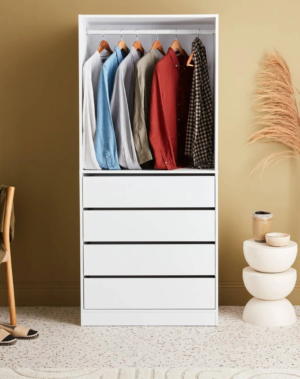 Module Dressing Avec 4 Tiroirs Et 1 Penderie Blanc