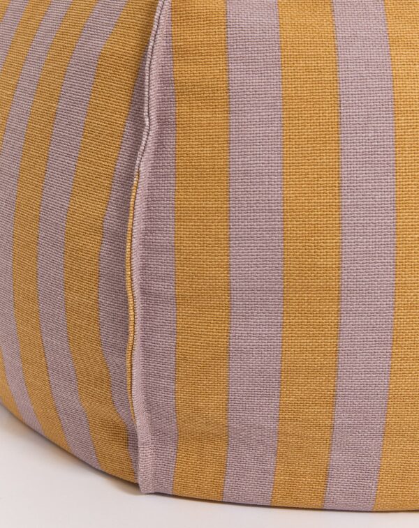 Pouf rond Vibes Lilas jaune rayures (1) Pouf rond Vibes