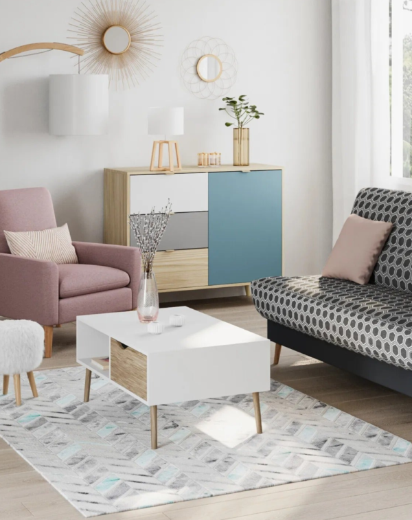 Rangement scandinave ARUBA Chêne gris bleu et blanc (1) Rangement scandinave ARUBA Chêne gris bleu et blanc