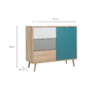 Rangement scandinave ARUBA Chêne gris bleu et blanc