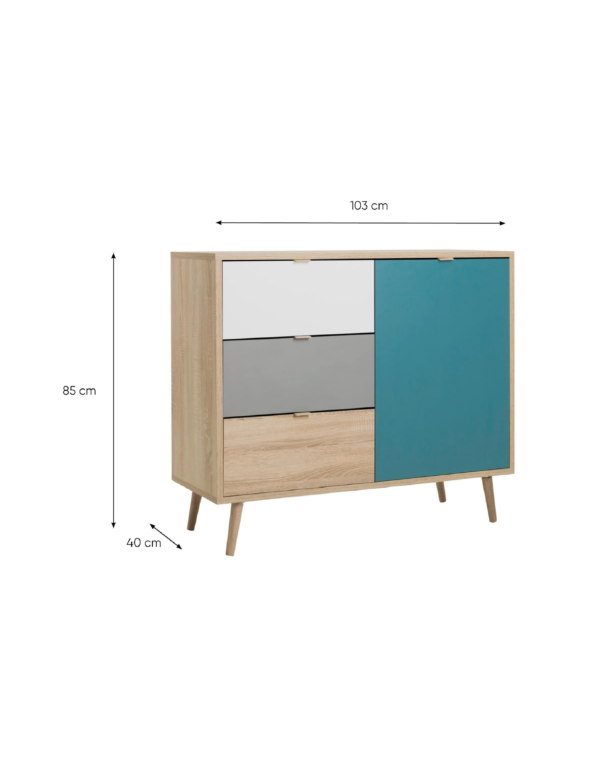 Rangement scandinave ARUBA Chêne gris bleu et blanc (2) Rangement scandinave ARUBA Chêne gris bleu et blanc