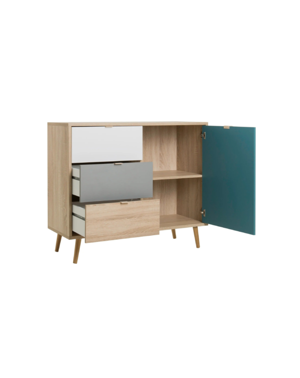 Rangement scandinave ARUBA Chêne gris bleu et blanc (3) Rangement scandinave ARUBA Chêne gris bleu et blanc