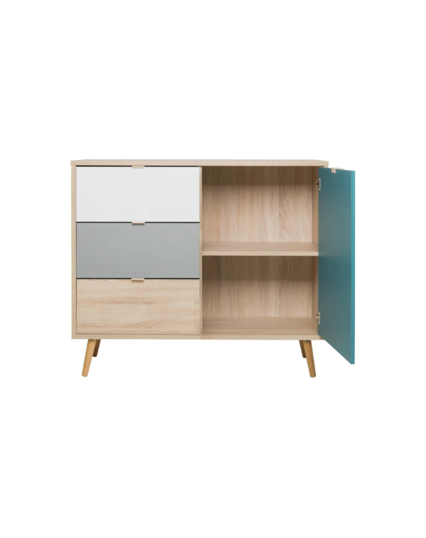 Rangement scandinave ARUBA Chêne gris bleu et blanc (4) Rangement scandinave ARUBA Chêne gris bleu et blanc
