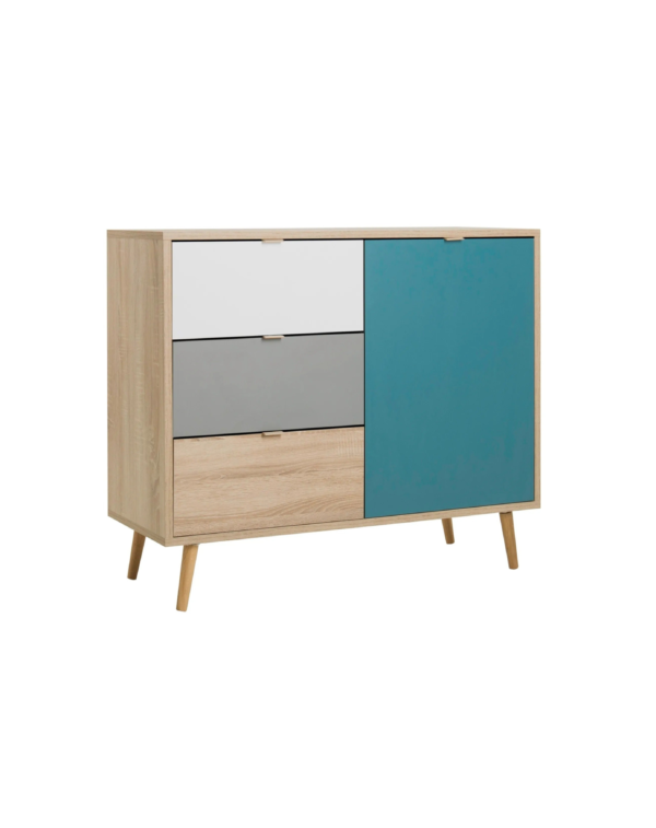 Rangement scandinave ARUBA Chêne gris bleu et blanc (5) Rangement scandinave ARUBA Chêne gris bleu et blanc