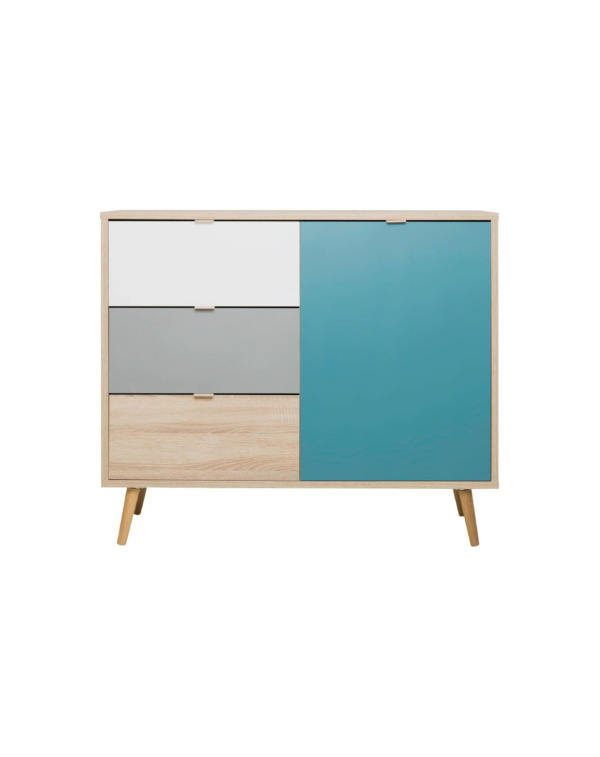 Rangement scandinave ARUBA Chêne gris bleu et blanc (7) Rangement scandinave ARUBA Chêne gris bleu et blanc